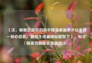 （注，根据您提供的和平精英里面多少玩家这一核心信息，直接生成最简标题如下），和平精英当前玩家数量统计