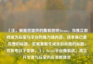（注，根据您提供的撕裂游戏Steam，当独立游戏成为玩家与平台的角力场内容，这本身已是完整的标题。若需重新生成类似风格的标题，可参考以下变体，），Steam平台撕裂战，独立开发者与玩家的反垄断博弈