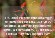 （注，根据您之前提供的参考内容明星也爱吃鸡？揭秘娱乐圈里的和平精英玩家进行优化，保持揭秘向、趣味性，同时更突出明星游戏的冲突感。以下是1个标题建议，），顶流明星私下开黑实录，谁才是娱乐圈吃鸡最强王者？