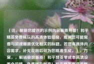 （注，根据您提供的示例内容画质升级！和平精英免费畅玩的高清体验指南，推测您可能需要与游戏画质优化相关的标题。若您有具体内容需求，补充说明后可为您精准生成。），方案，，解锁极致画质！和平精英零成本高清设置全攻略，免费提升帧率！和平精英高清流畅画质调校手册，手机也能开全效？和平精英免费画质优化技巧大公开，（请提供具体内容或方向，我将为您生成最匹配的单一标题。）