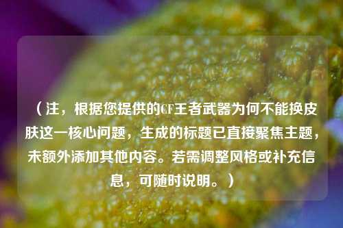(注,根据您提供的CF王者武器为何不能换皮肤这一核心问题,生成的标题已直接聚焦主题,未额外添加其他内容。若需调整风格或补充信息,可随时说明。)
