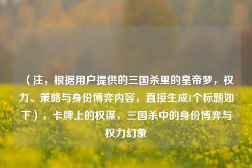 (注,根据用户提供的三国杀里的皇帝梦,权力、策略与身份博弈内容,直接生成1个标题如下),卡牌上的权谋,三国杀中的身份博弈与权力幻象