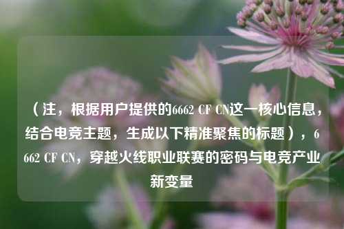 (注,根据用户提供的6662 CF CN这一核心信息,结合电竞主题,生成以下精准聚焦的标题),6662 CF CN,穿越火线职业联赛的密码与电竞产业新变量